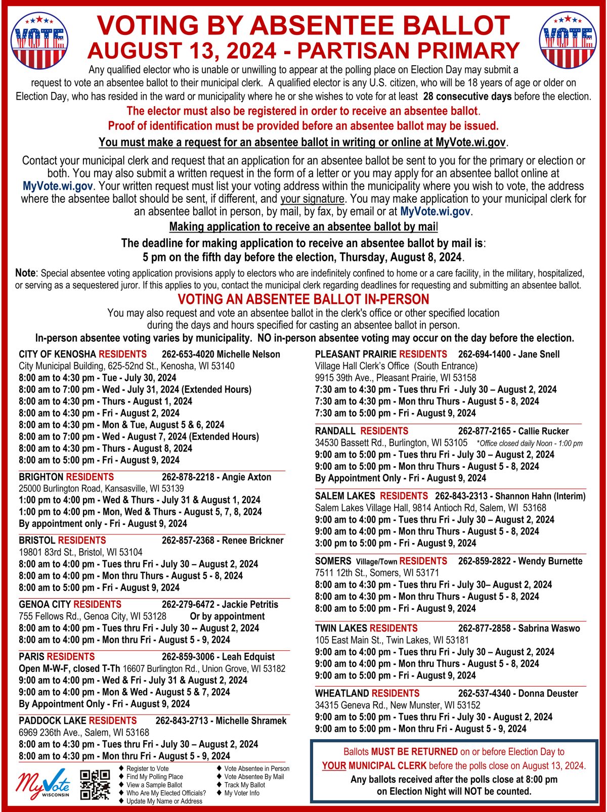 In-person absentee voting is open - Village & Town of Somers, WI